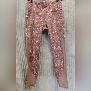 Athleta Gray and Orange Printed Mesh Tights